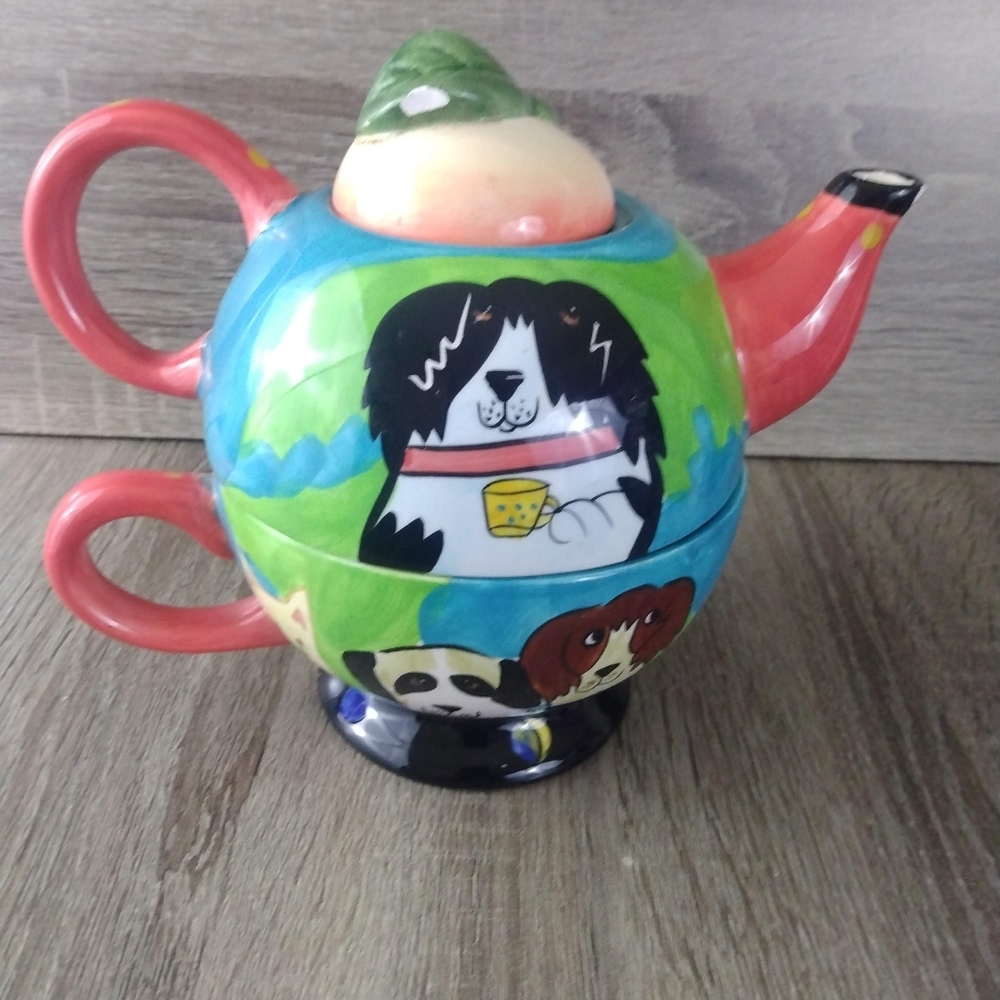 Dogzilla Turquoise/Red multi Teapot & Cup Set